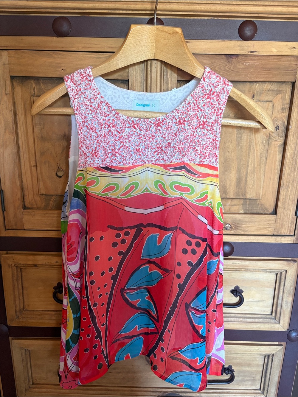 Desigual Red Multicolor Sleeveless Tank Top